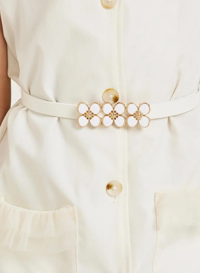 Styli Girls Off-White Sleeveless Belted Dress